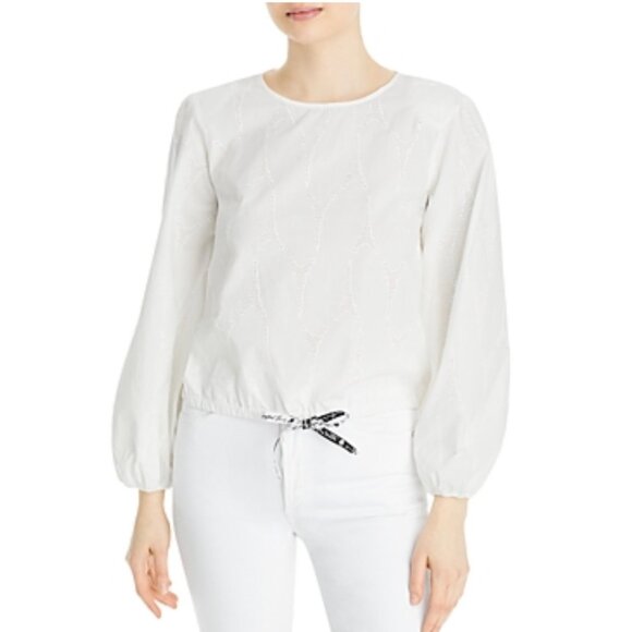 Karl Lagerfeld Paris Women's Eiffel Eyelet Cotton Blouse Soft White Size S - Picture 10 of 10